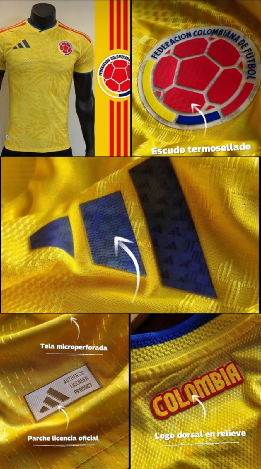 Camiseta Replica 1.1 Colombia Amarilla P/ Hom